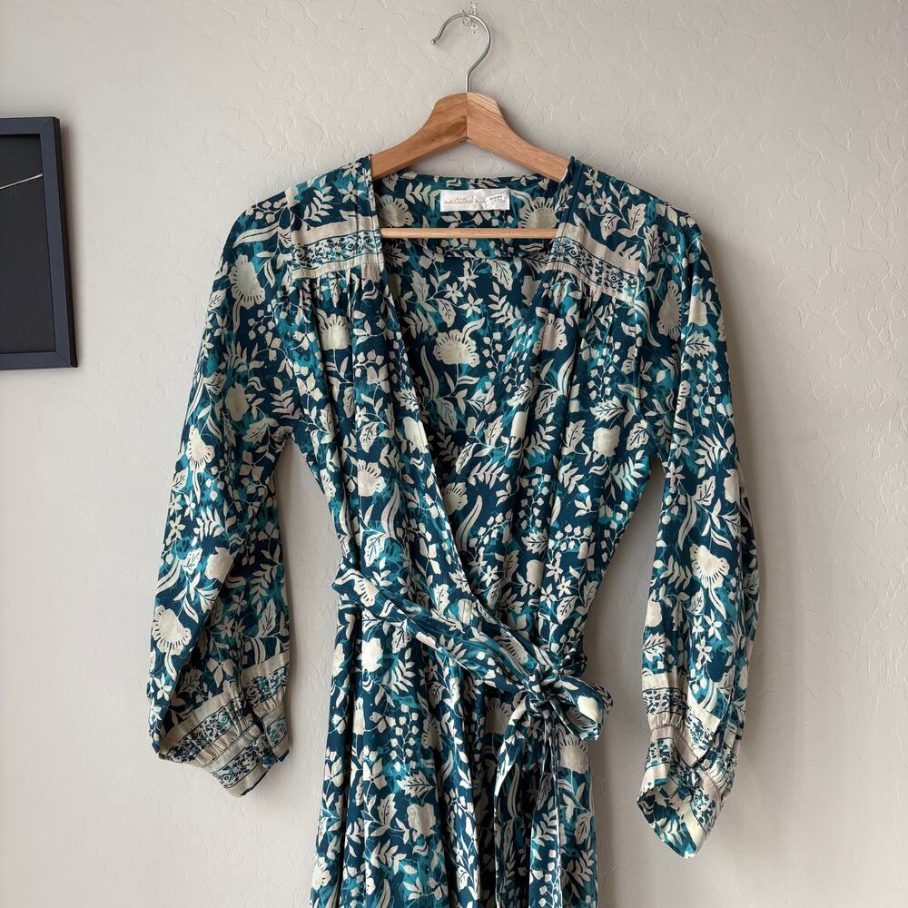 Natalie Martin Dress Silk Floral Wrap Long‎ Sleeve Kate Blue Maxi Dress S - Picture 3 of 11